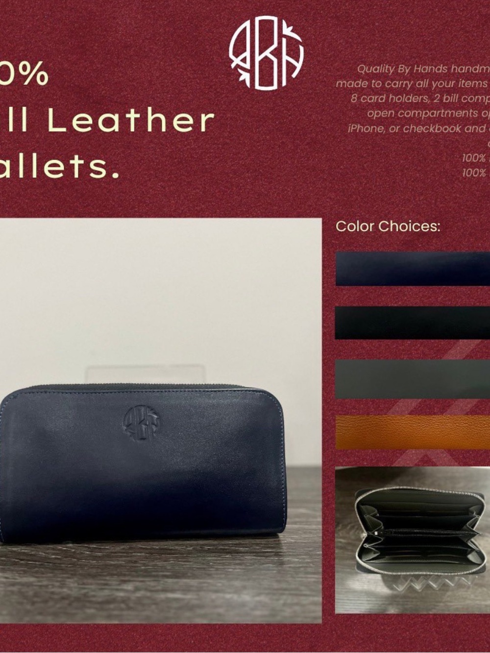 Navy Leather Zip Wallet - Men's Accessory